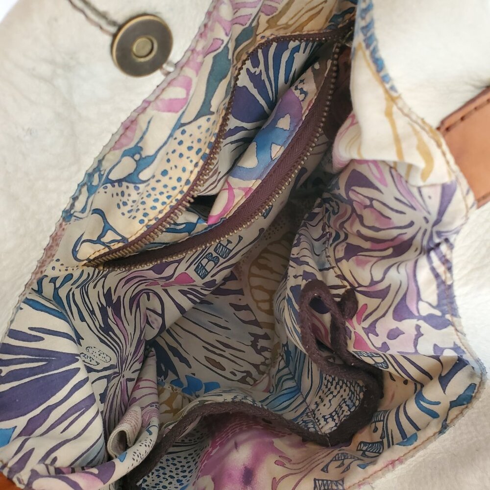 Lucky leather rainbow cowgirl hippie XL tote dyed orange blue green yellow red - Picture 14 of 15